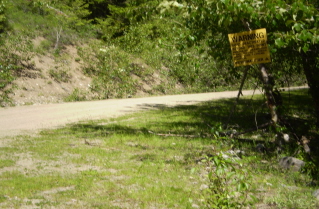 Warning sign at start of logging road to Brent Mtn 2010-07.